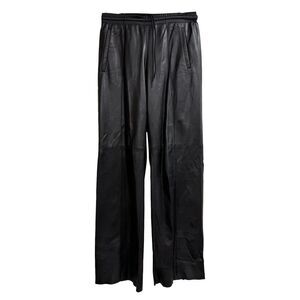 Prada Paneled Drawstring Wide-Leg Trousers in Black Lamb Leather